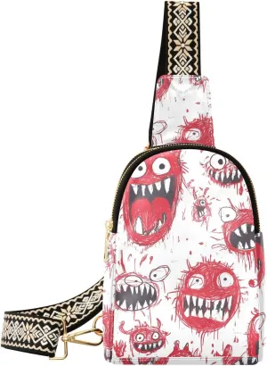 trendy Cartoon Scary Monster Red and White fanny packs crossbody cute sling bags for women for hiking