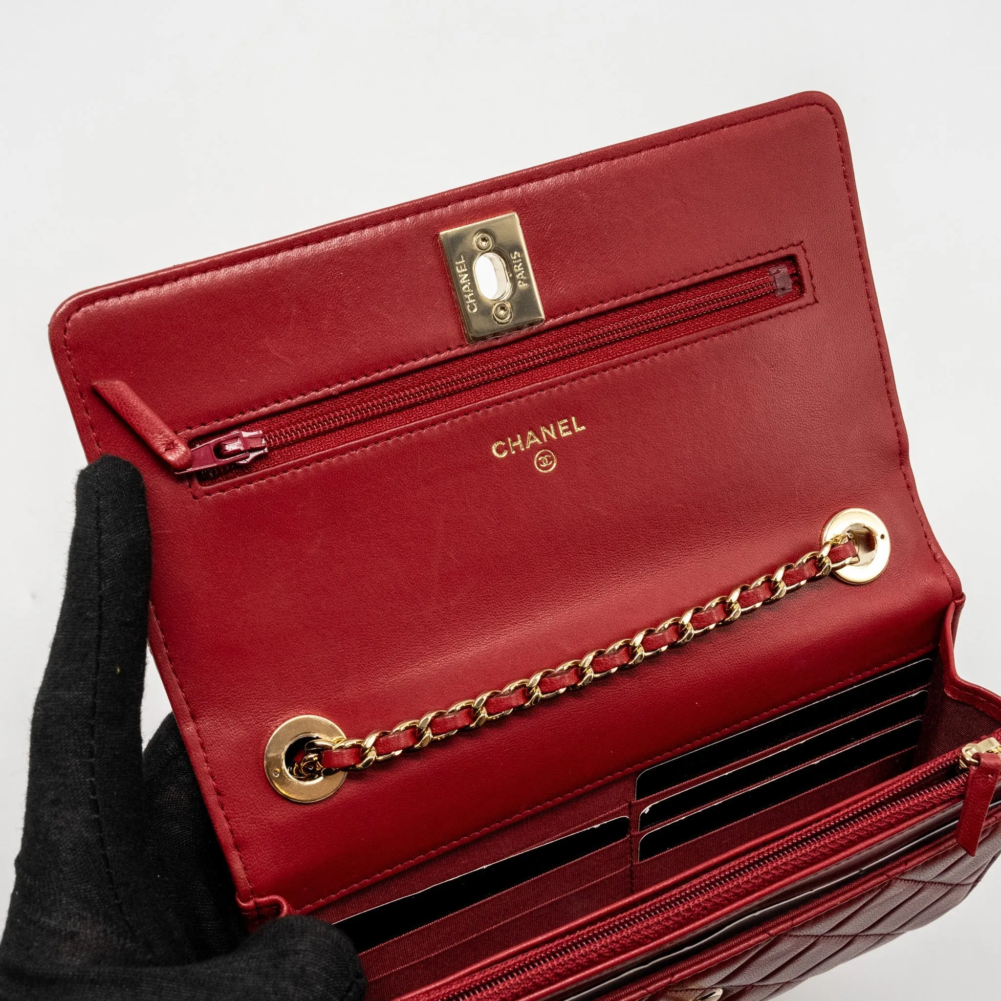 Trendy Chain CC Lambskin Economical shipping Top choice Wallet On L Red Chanel