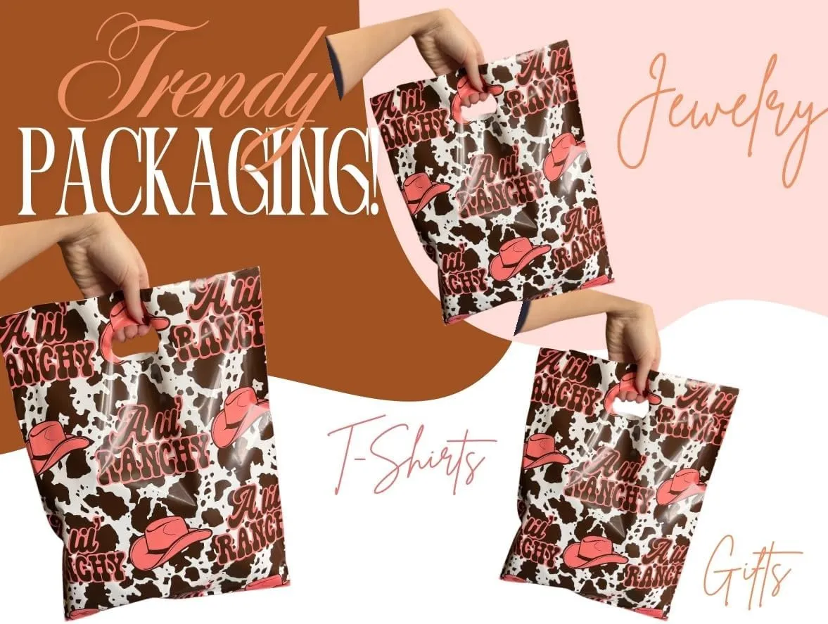 Trendy Chick Mailers - 100 pack die cut Merchandise and Shopping Bags/Perfect for Retail Stores, Boutiques, Gift Shops, Clothing and Merchandise | Western, Cute and Trendy (a lil Ranchy, 12x15)