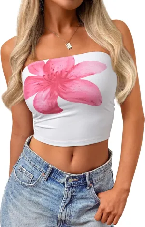 Trendy Queen Womens Tube Tops Going Out Summer Y2k Bandeau Trendy Crop Sleeveless Strapless Cute Teens 2025 Corset Floral