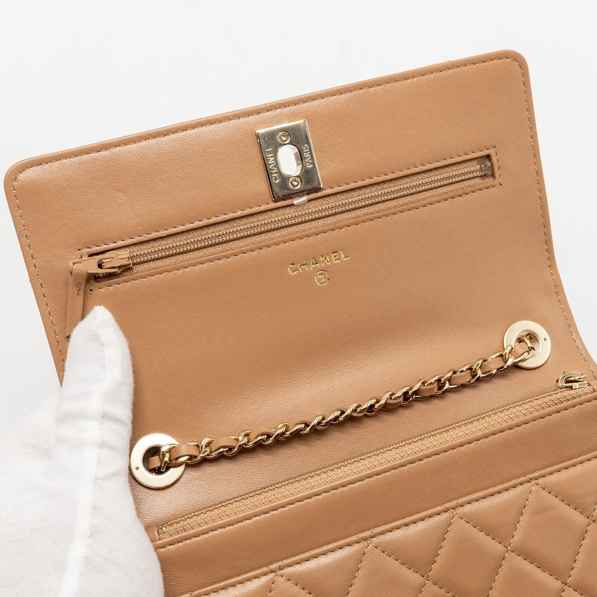 Trendy Wallet CC Chanel Lambskin Beige Dark On Chain Massive bargain Steep discount