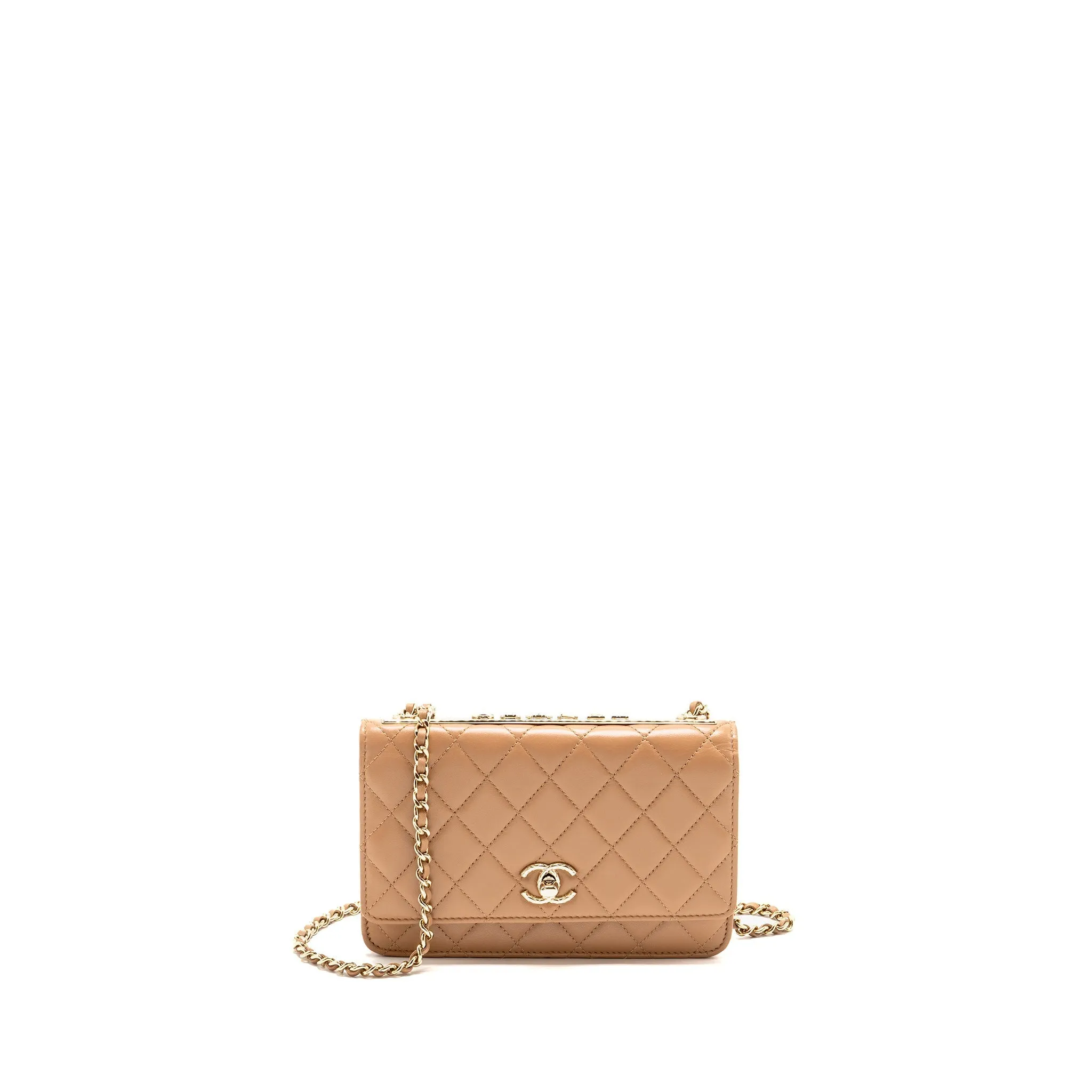 Trendy Wallet CC Chanel Lambskin Beige Dark On Chain Massive bargain Steep discount