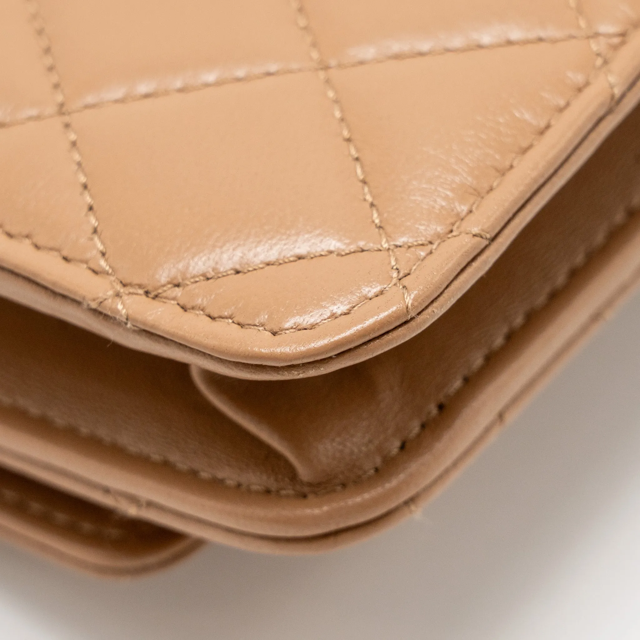 Trendy Wallet CC Chanel Lambskin Beige Dark On Chain Massive bargain Steep discount