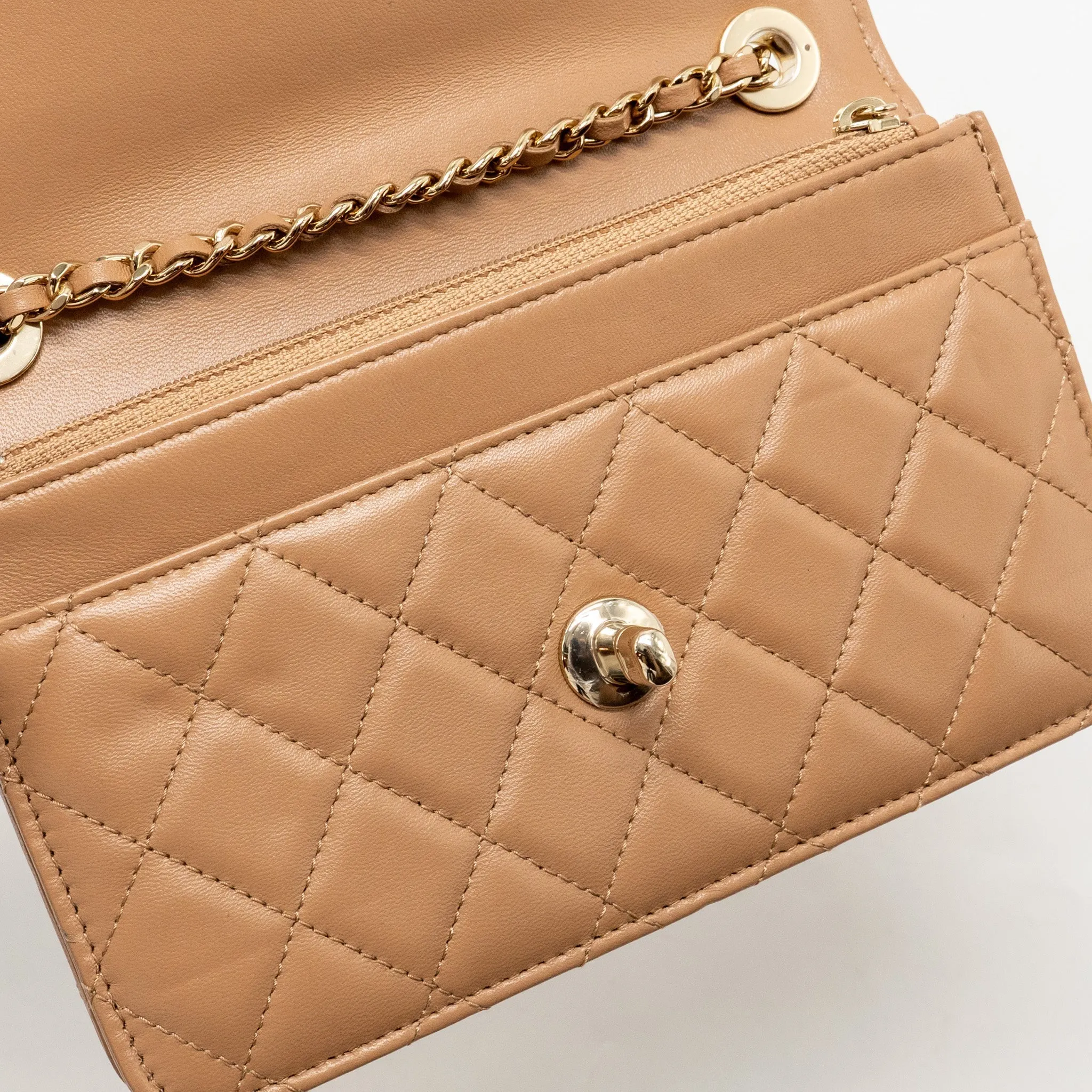 Trendy Wallet CC Chanel Lambskin Beige Dark On Chain Massive bargain Steep discount