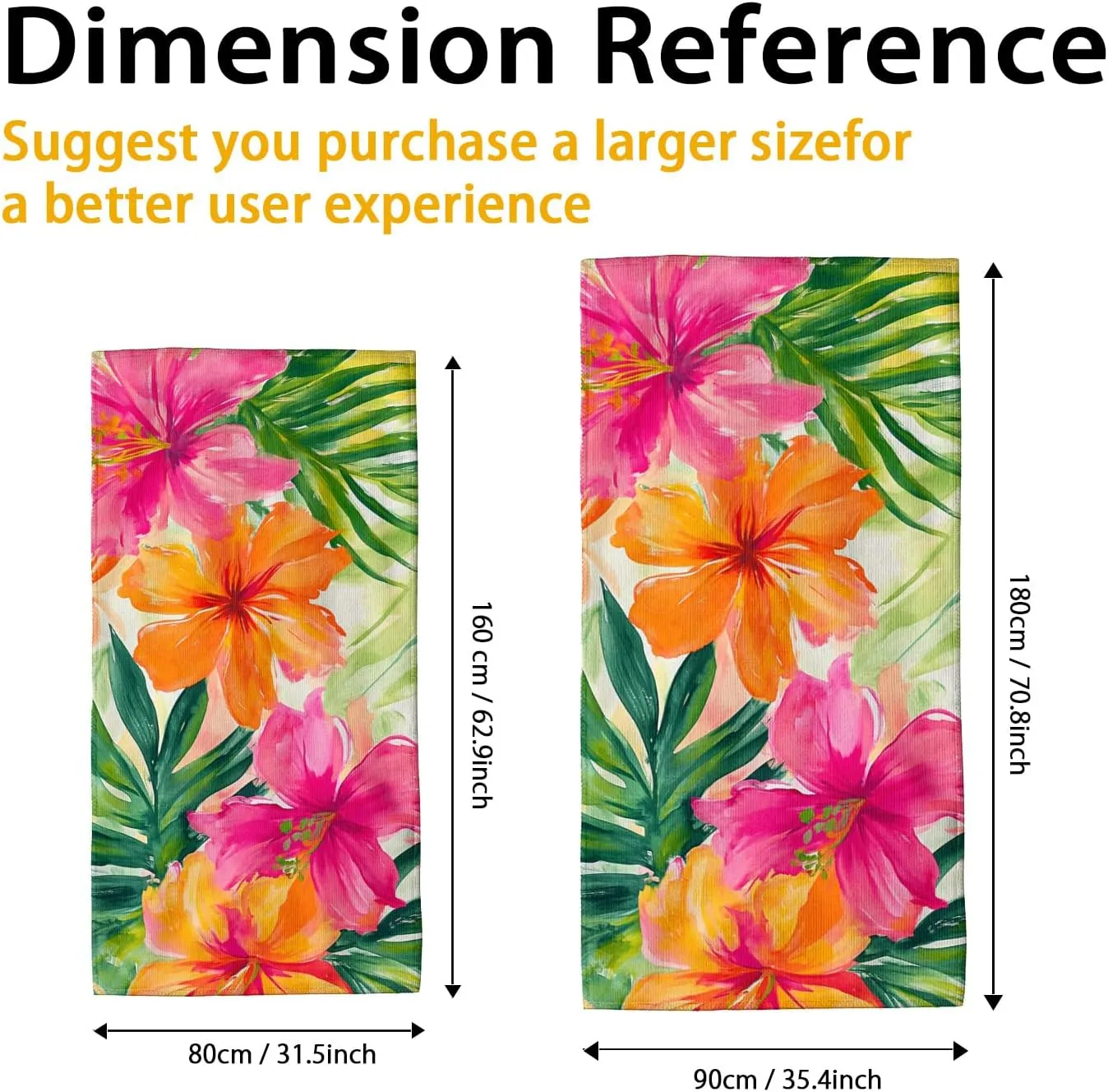 Tropical Floral Microfiber Beach Towel Peach Hibiscus Flowers Bath Towel, Quick Dry Absorbent Sand Free Lightweight Beach Blanket, Summer Vacation Pool Picnic Essentials 62x31 Inch