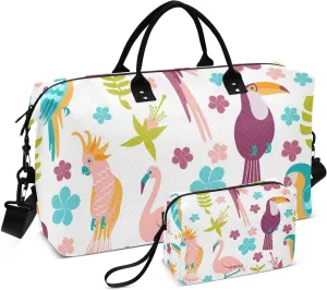 Tropical Flowers Of Leaves and Birds Travel Duffle Bag, Large Weekender Overnight Bags for Women Men Waterproof Carry on Shoulder Tote Bags for Hospital Maternity Mommy Gym with Toiletry Bag