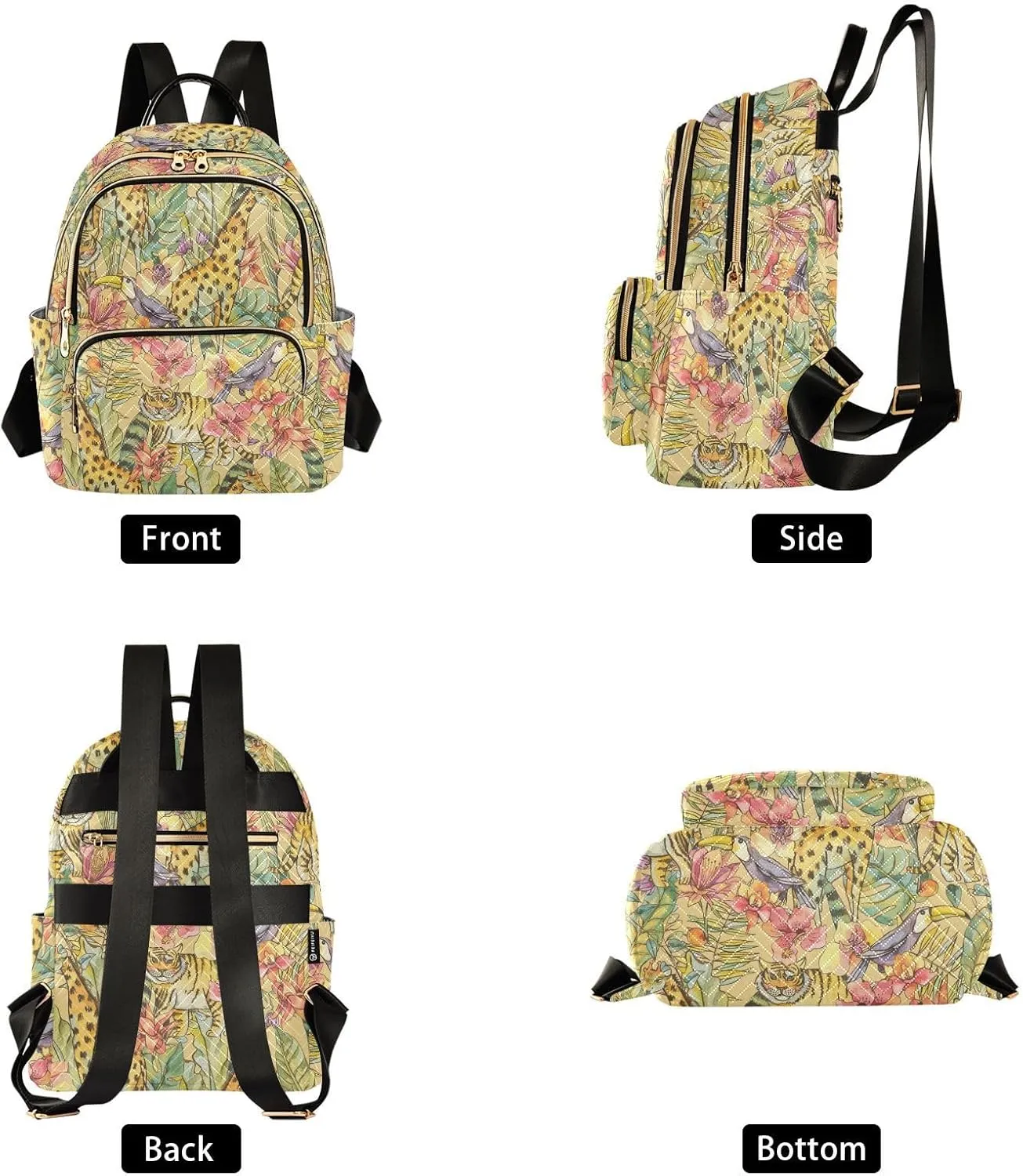 Tropical Flowers Of Orchids Palm Liana Tiger Giraffe Mini Backpack for Women, Travel Backpack Purse Daypack Shoulder Bag for Ladies