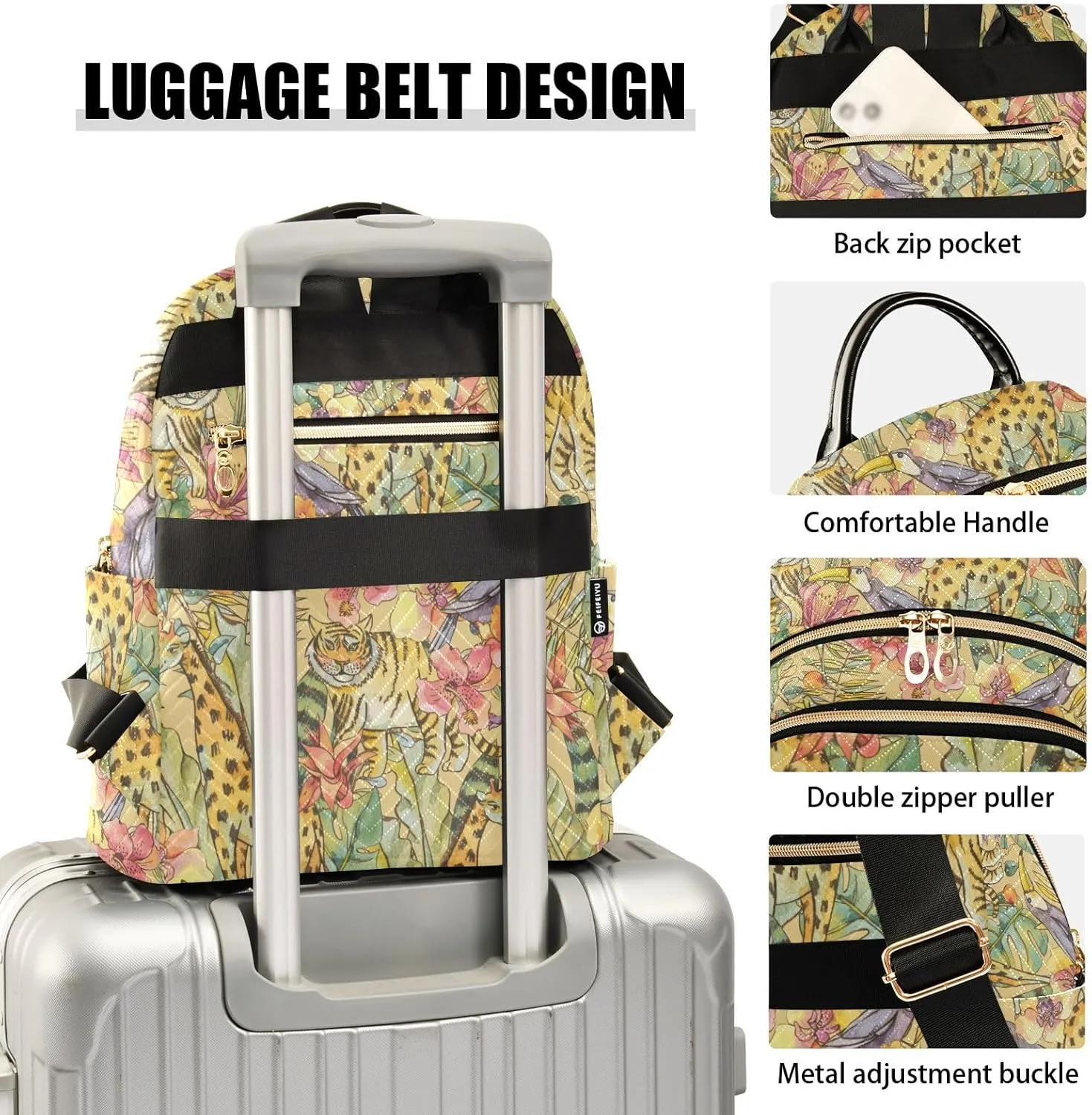 Tropical Flowers Of Orchids Palm Liana Tiger Giraffe Mini Backpack for Women, Travel Backpack Purse Daypack Shoulder Bag for Ladies