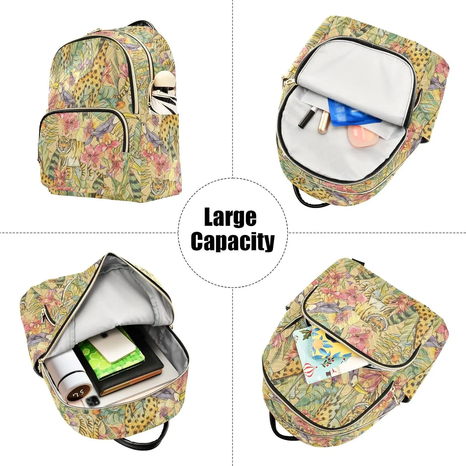 Tropical Flowers Of Orchids Palm Liana Tiger Giraffe Mini Backpack for Women, Travel Backpack Purse Daypack Shoulder Bag for Ladies