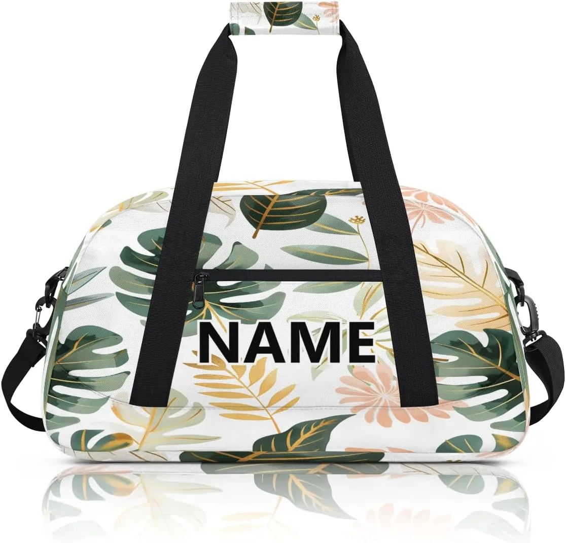 Tropical Palm Leaves Custom Small Gym Bag 18 inch for Women Men Personalized Summer Green Banana Leaf Monstera Plant Carry On Overnight Weekender Bag for Travel Work Dance Sport