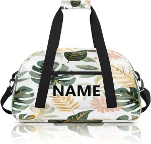 Tropical Palm Leaves Custom Small Gym Bag 18 inch for Women Men Personalized Summer Green Banana Leaf Monstera Plant Carry On Overnight Weekender Bag for Travel Work Dance Sport