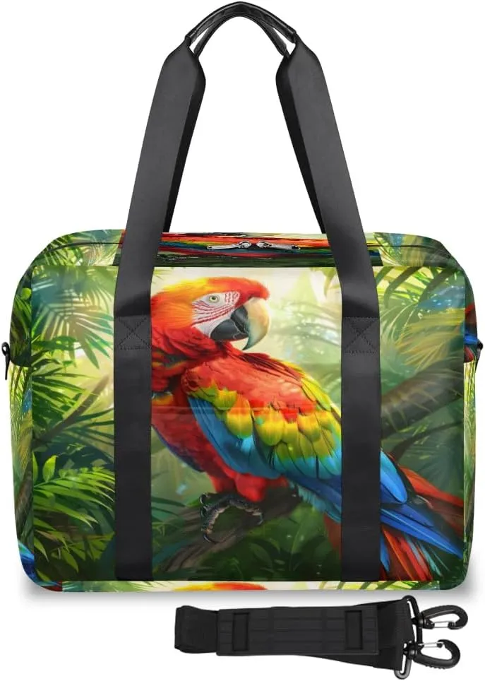 Tropical Rainforest Parrot Womens Travel Bags, Weekender Carry on for Women, Sports Gym Bag, Workout Duffel bag, Overnight Shoulder Bag