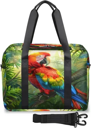 Tropical Rainforest Parrot Womens Travel Bags, Weekender Carry on for Women, Sports Gym Bag, Workout Duffel bag, Overnight Shoulder Bag