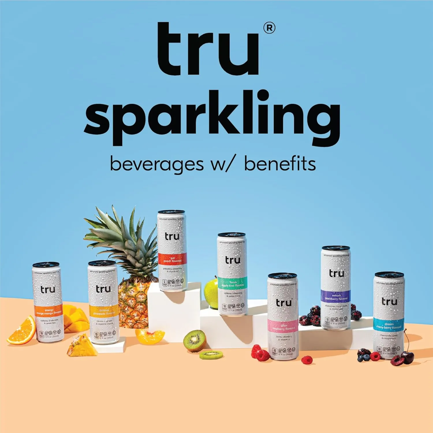 Tru Dream Seltzer, Cherry Berry, Sparkling Water with Chamomile, GABA, Magnesium & Tart Cherry Juice, Sweetened with Monk Fruit & Stevia, Gluten Free, Vegan, Caffeine Free, 12 FL OZ Cans, 12 Pack