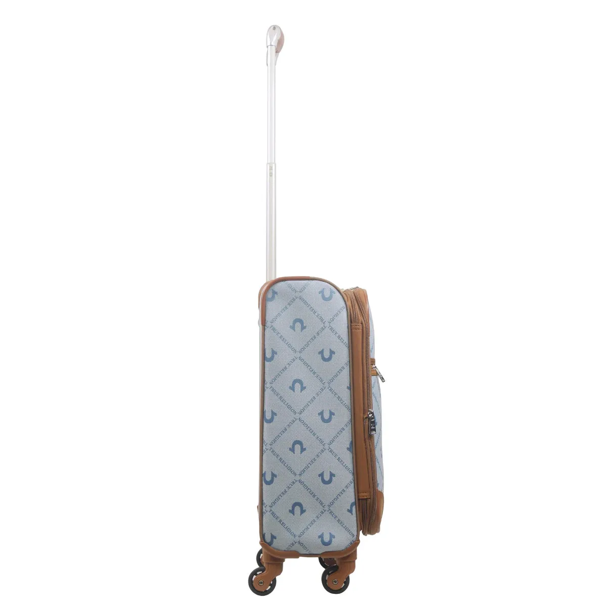 True Religion Light Blue 23" Soft Sided Logo Monogram Spinner Luggage