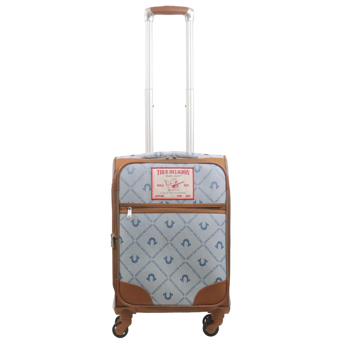 True Religion Light Blue 23" Soft Sided Logo Monogram Spinner Luggage