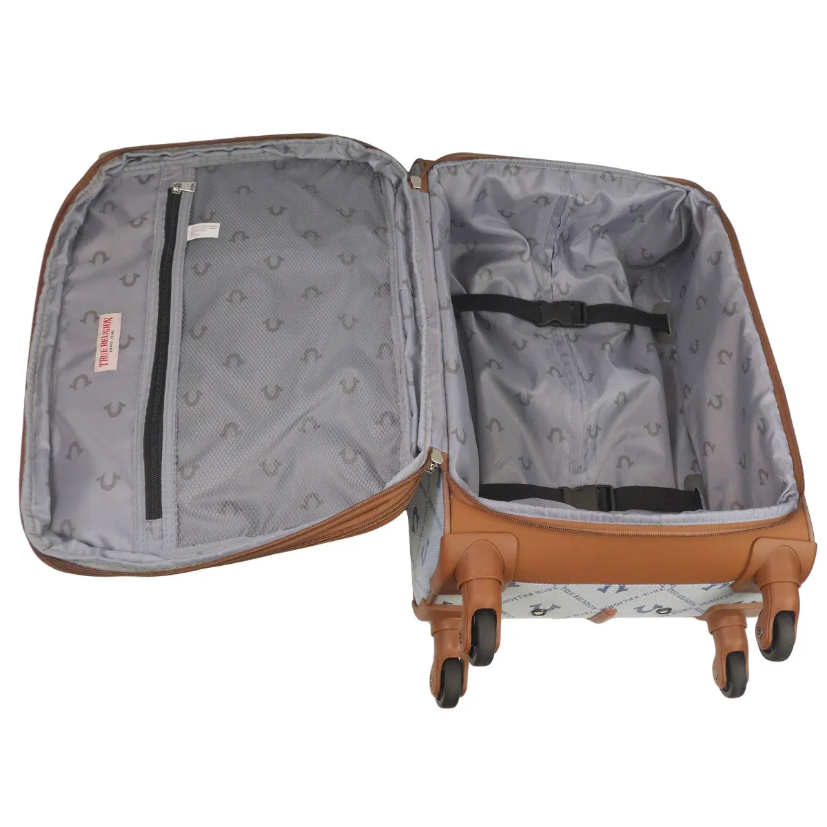 True Religion Light Blue 23" Soft Sided Logo Monogram Spinner Luggage