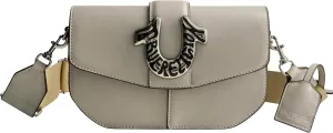 True Religion Saddle Bag, Women's Faux Leather Crossbody Purse with Adjustable Shoulder Strap, Light Grey