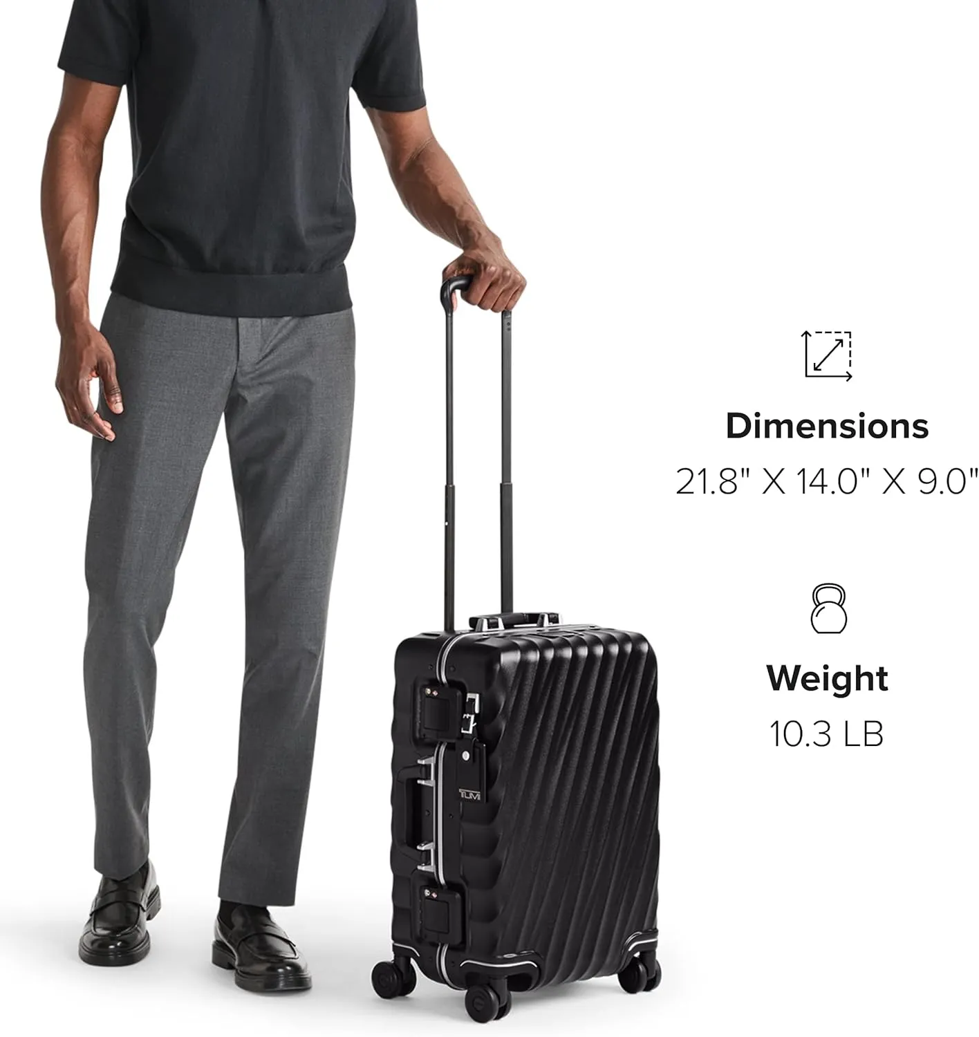 TUMI 19 Degree Frame International 4 Wheel Carry-On - Lightweight Suitcase - Hard Shell Luggage - 21.8" X 14.0" X 9.0" - Black Texture