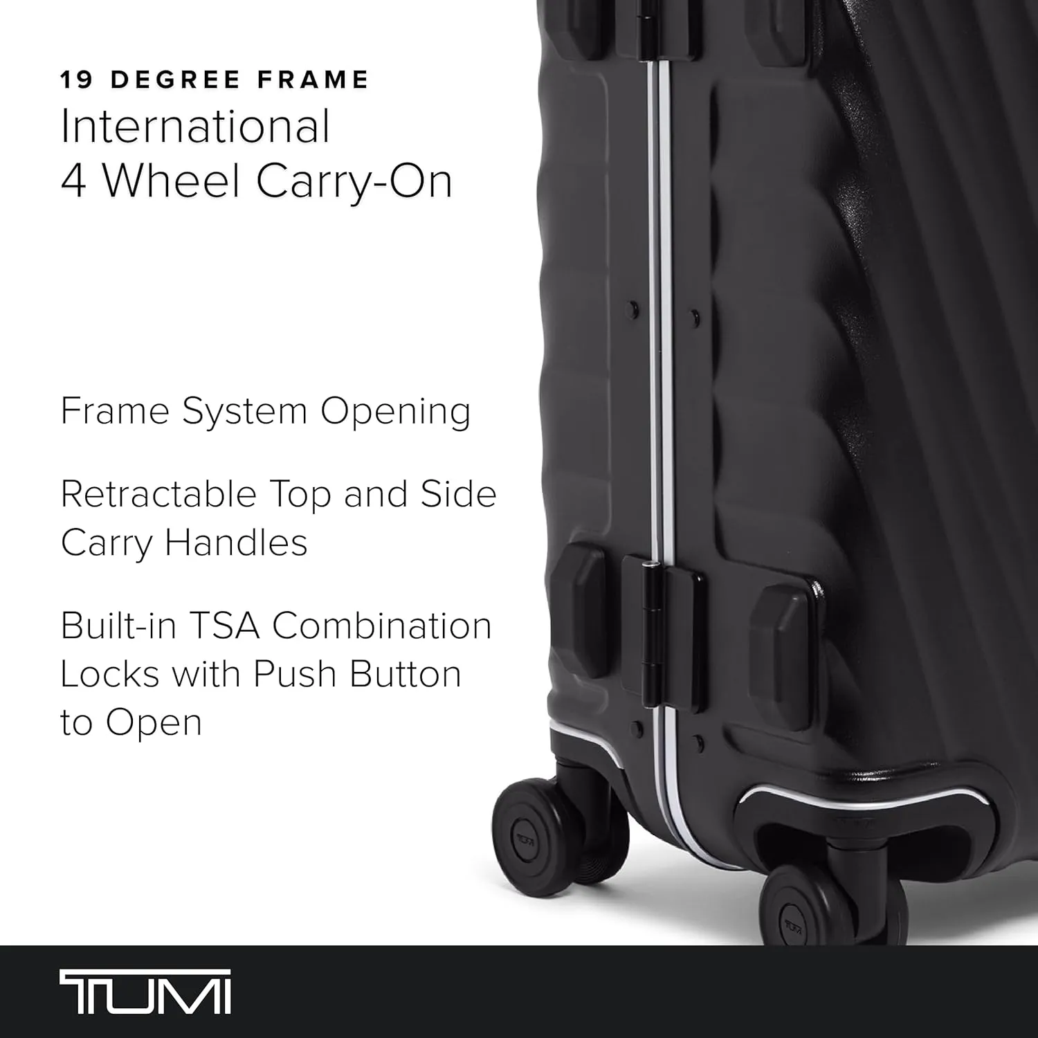 TUMI 19 Degree Frame International 4 Wheel Carry-On - Lightweight Suitcase - Hard Shell Luggage - 21.8" X 14.0" X 9.0" - Black Texture