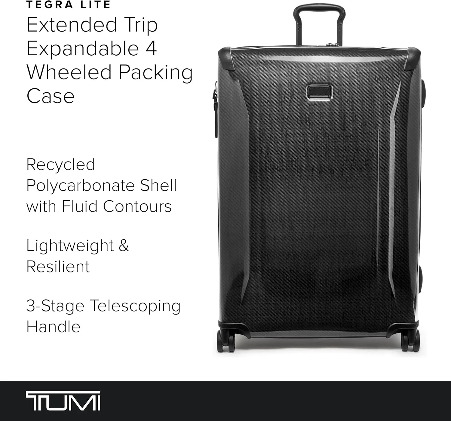 TUMI - Tegra-Lite 4 Wheel Luggage - Highly Durable Suitcase, Flexible Shell, Sleek and Lightweight Men's and Women's Expandable Rolling Bag - Extended Trip, Black Graphite