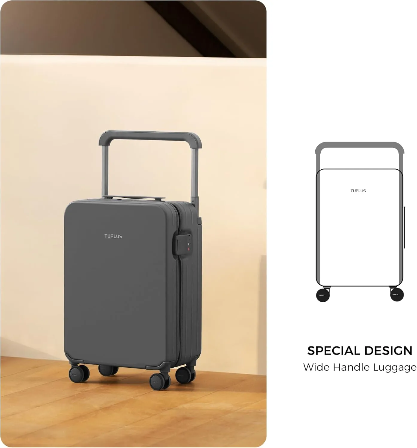 TUPLUS Suitcase Lightweight Luggage Hard Shell Suitcase with 4 Spinner Wheels Hold Check in Travel Case, Impression Series