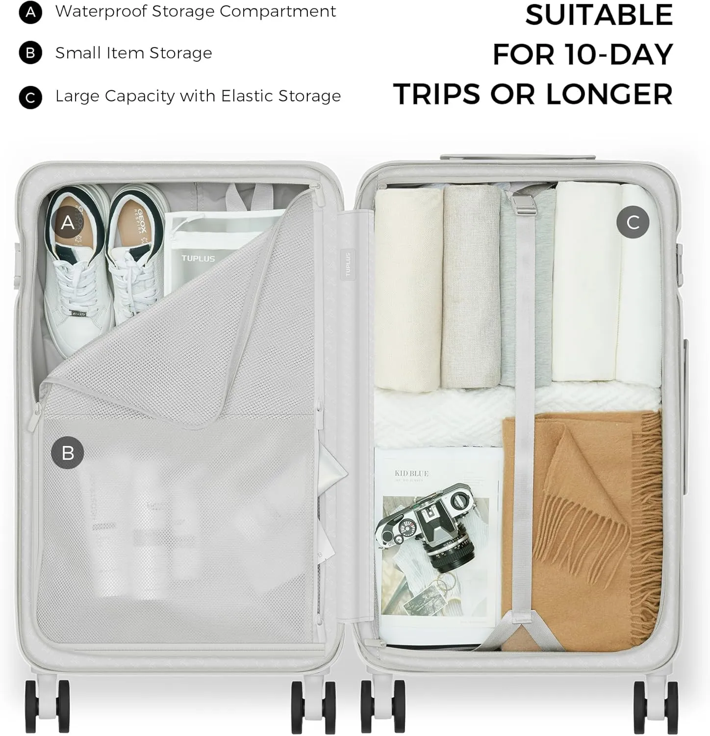 TUPLUS Suitcase Lightweight Luggage Hard Shell Suitcase with 4 Spinner Wheels Hold Check in Travel Case, Impression Series