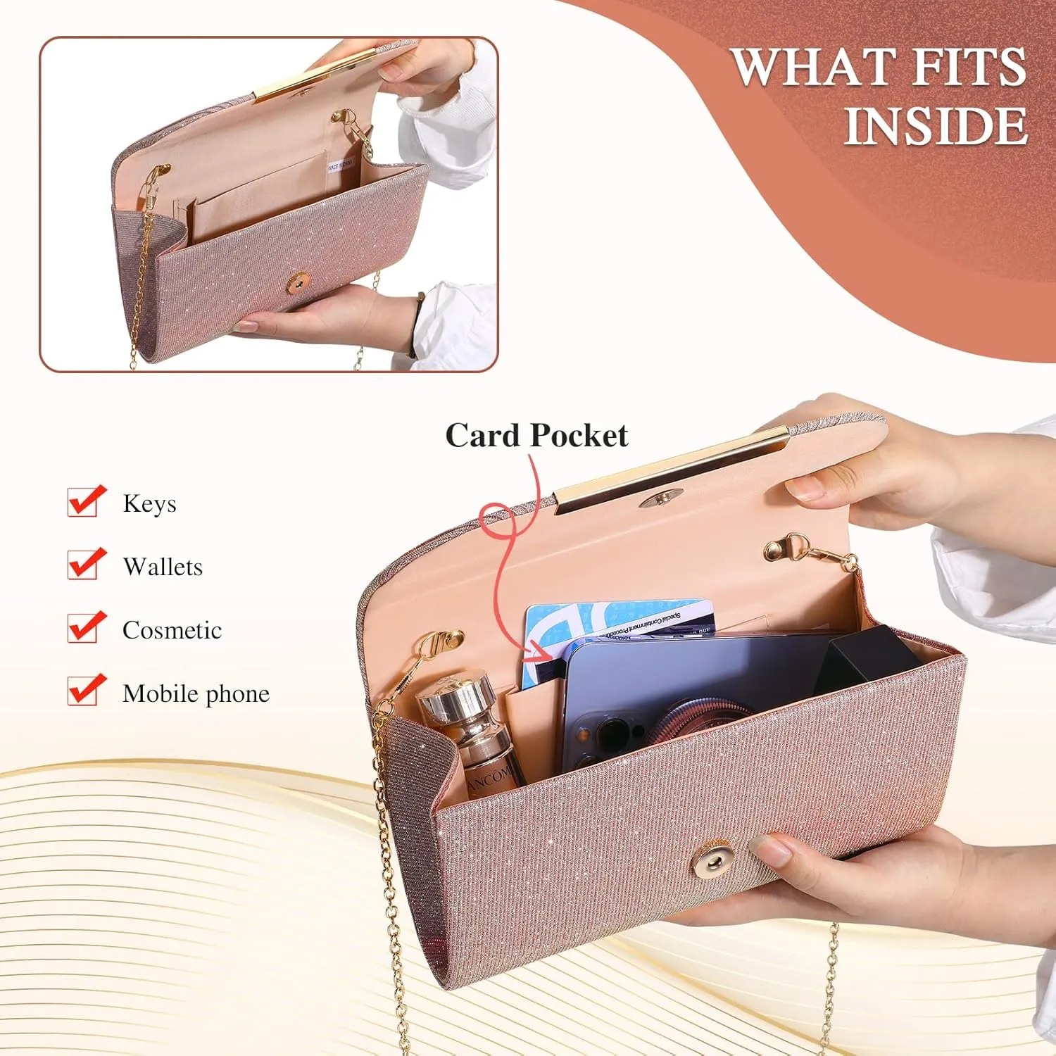 UBAYMAX Evening Bag Clutch Purses for Women Lady Girl Handbags Crossbody Bag Wedding Bag for Prom Party Wedding Engagement