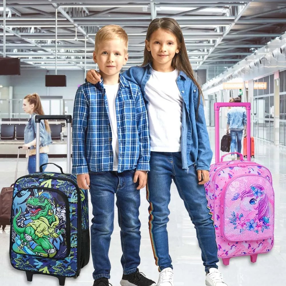 UFNDC Kids Luggage for Boys, Dinosuar Suitcase Rolling with Wheels，Travel Carry on for Children Toddler elementary