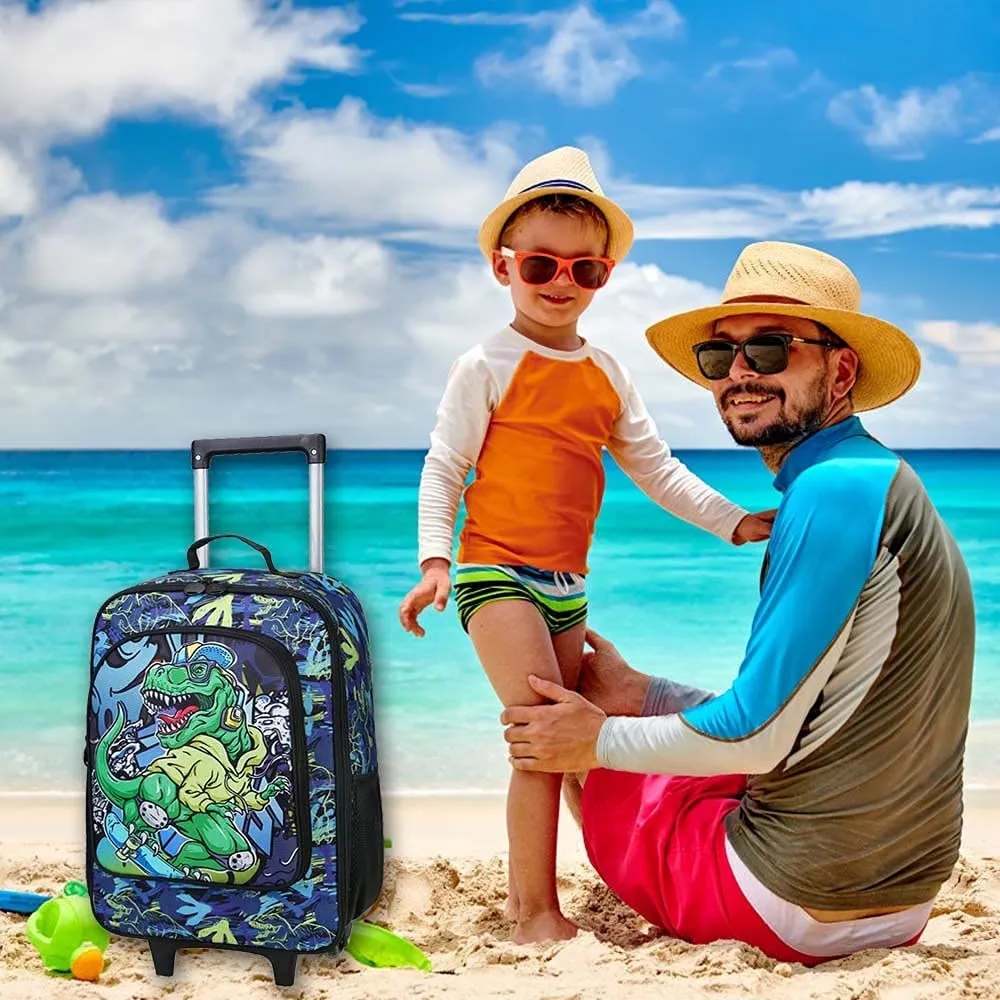 UFNDC Kids Luggage for Boys, Dinosuar Suitcase Rolling with Wheels，Travel Carry on for Children Toddler elementary