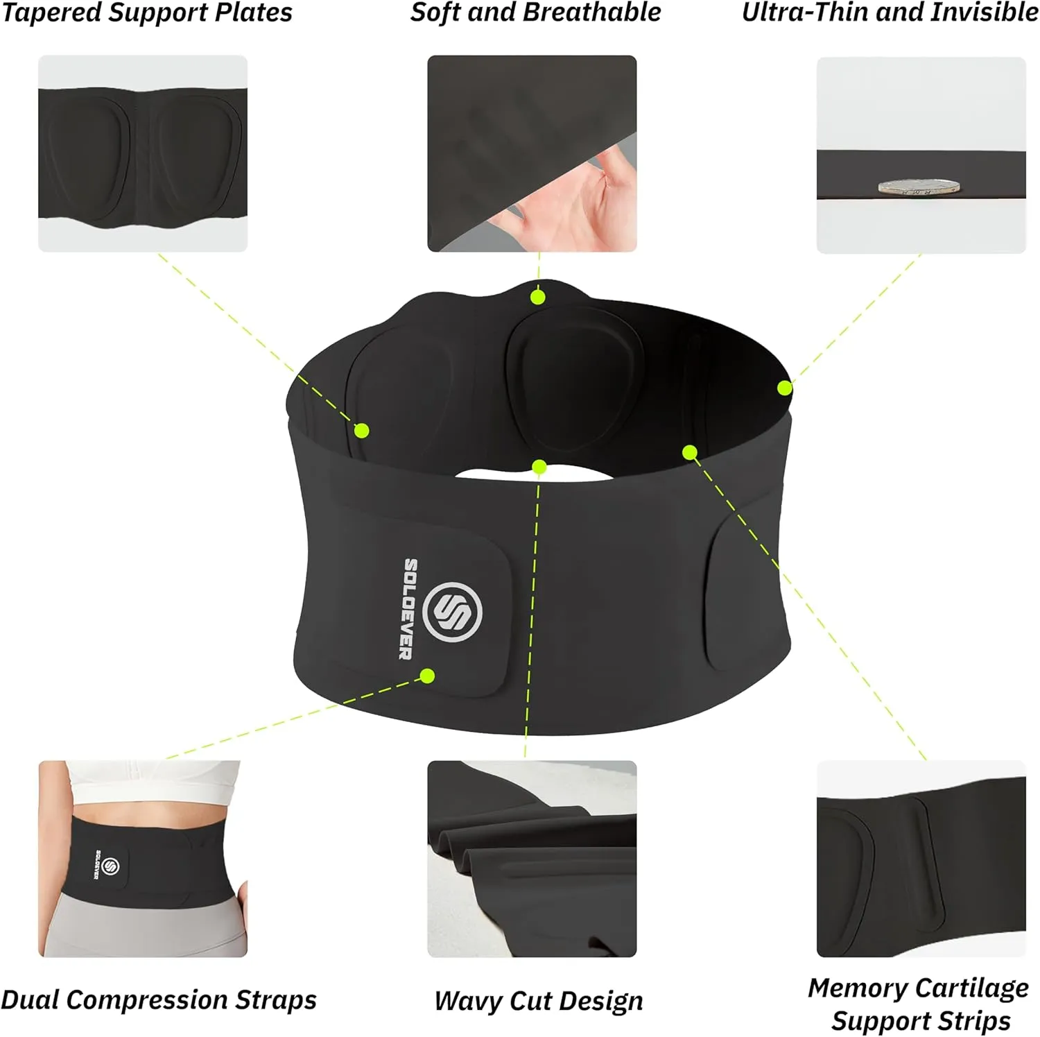 Ultra Thin Back Brace for Lower Back, Breathable Lightweight Back Brace for Women & Men, Adjustable Back Support Brace for Lower Back Pain Relief, Sciatica, Scoliosis, Herniated Disc (Black, Small)