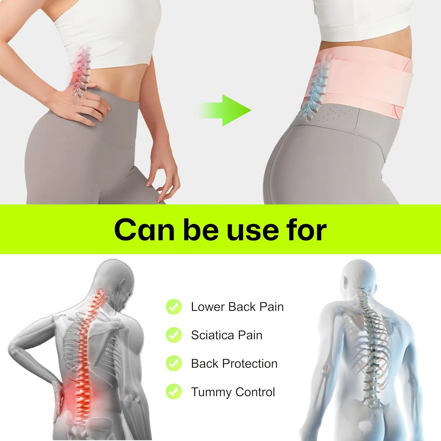 Ultra Thin Back Brace for Lower Back, Breathable Lightweight Back Brace for Women & Men (Pink, Large)