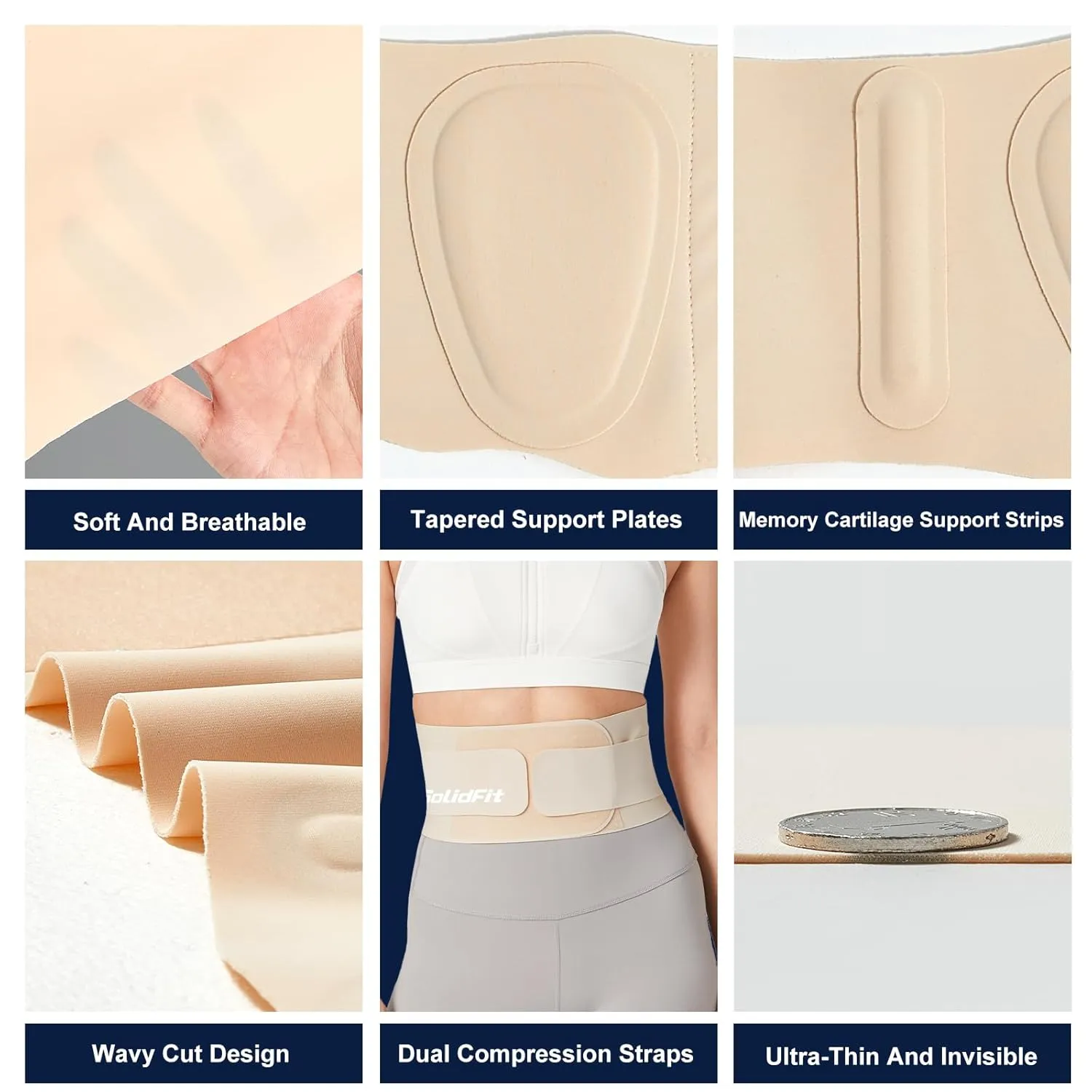 Ultra Thin Back Brace for Lower Back Pain Women, Lightweight Lower Back Support Brace for Sciatica, Scoliosis, Herniated Disc, Breathable Back Braces for Home, Work, Work Out (Beige, Small)