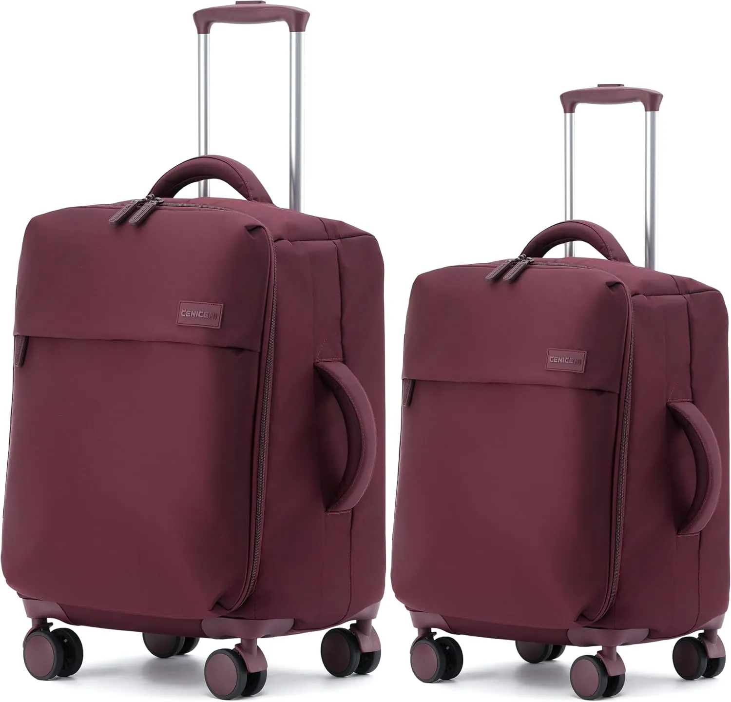 Ultralight 20" 24" Travel Luggage Set Carry-On Airline Approved Softside Suitcase, 360° Spinner Wheels, TSA Lock, with 7-Piece Travel Accessories, Wine Red