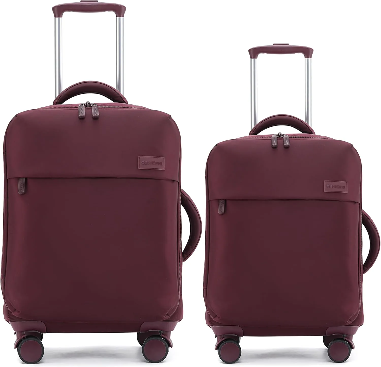 Ultralight 20" 24" Travel Luggage Set Carry-On Airline Approved Softside Suitcase, 360° Spinner Wheels, TSA Lock, with 7-Piece Travel Accessories, Wine Red