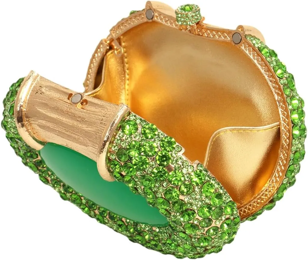 UMREN Women Crystal Oval Shell Evening Purse Bags Luxury Rhinestone Clutch Unique Gems Handbag Bridal Wedding Shoulder Bag