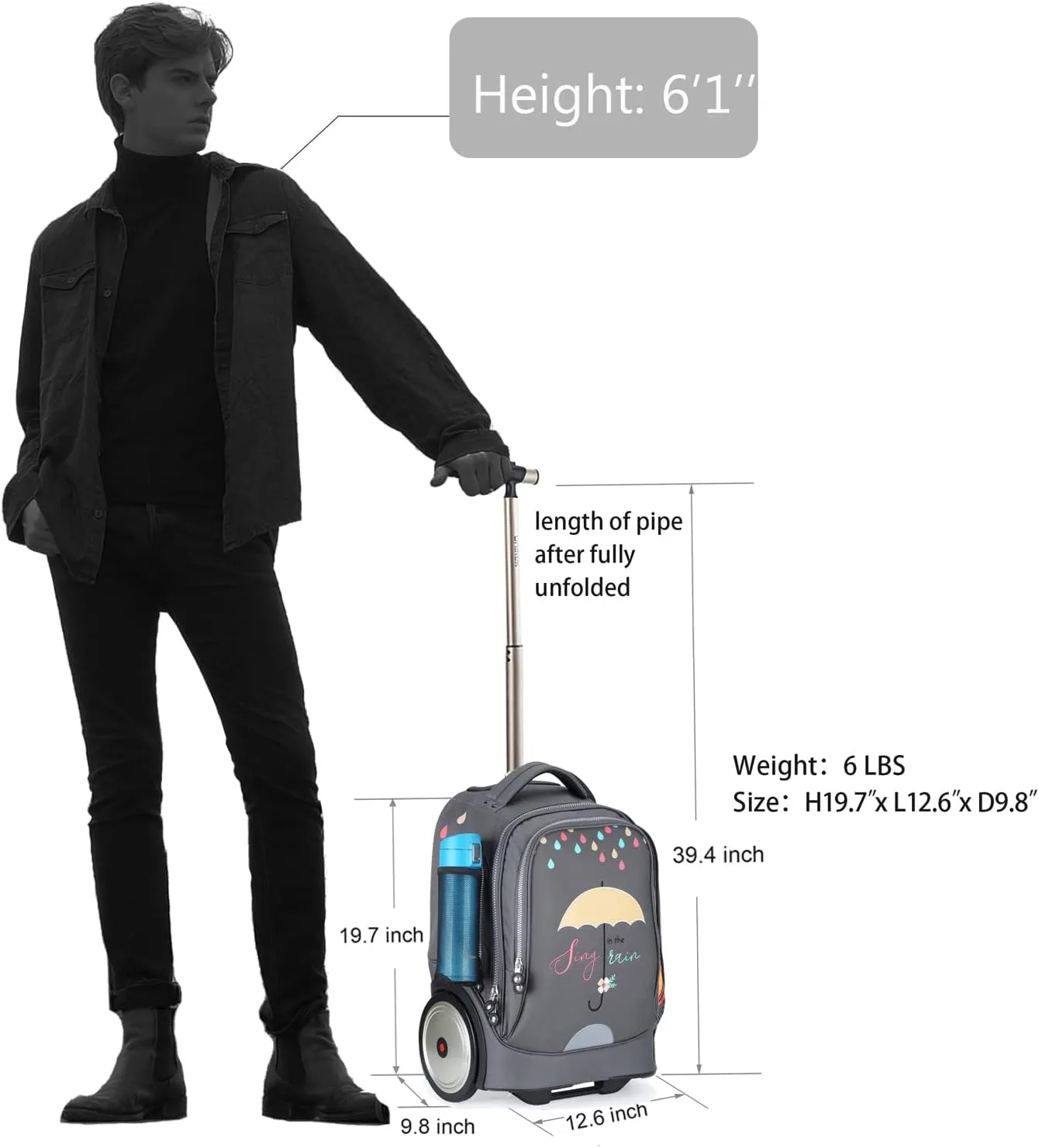 UNIKER Rolling Laptop Bag for 14 Inch Laptop,Roller Bag,Backpack with Wheels,20 Inch Wheeled Computer Bag (Colorful Rain)