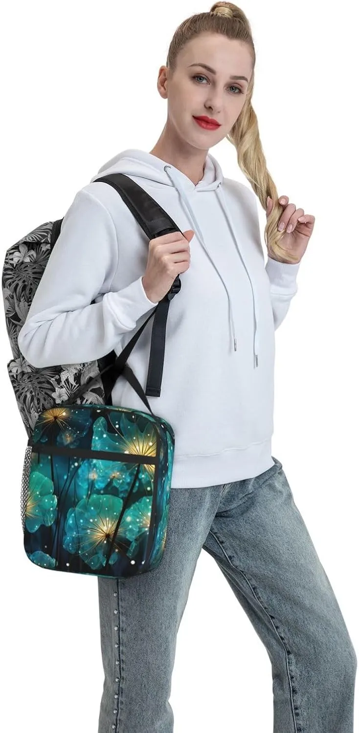 Unreal Flower Lunch Bag Women, Small Leakproof Cooler bag, Reusable Insulated bento lunch box for Work Office Picnic or Travel