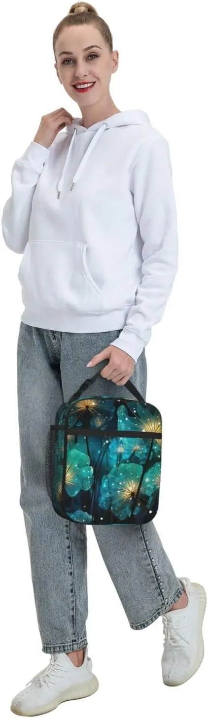 Unreal Flower Lunch Bag Women, Small Leakproof Cooler bag, Reusable Insulated bento lunch box for Work Office Picnic or Travel