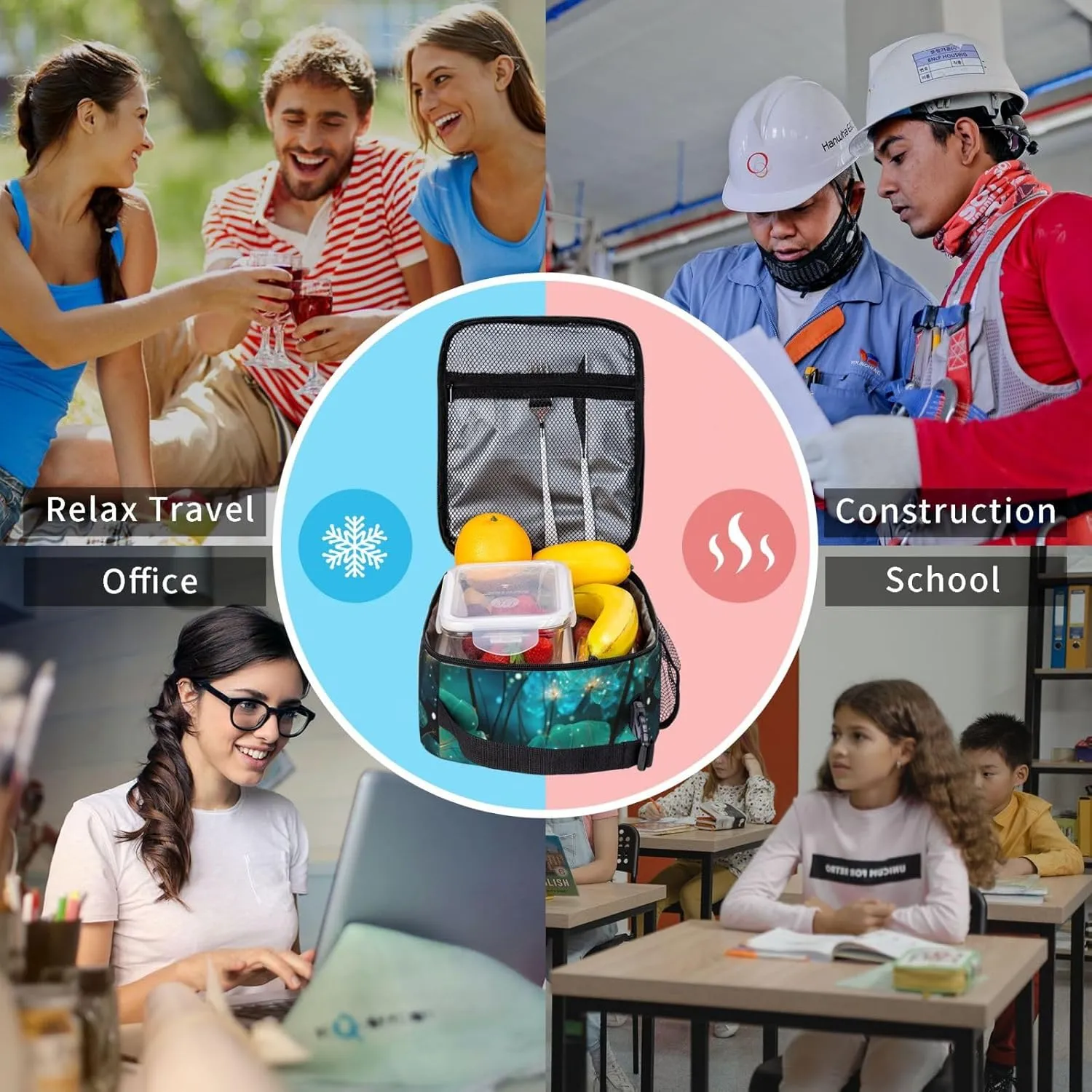 Unreal Flower Lunch Bag Women, Small Leakproof Cooler bag, Reusable Insulated bento lunch box for Work Office Picnic or Travel