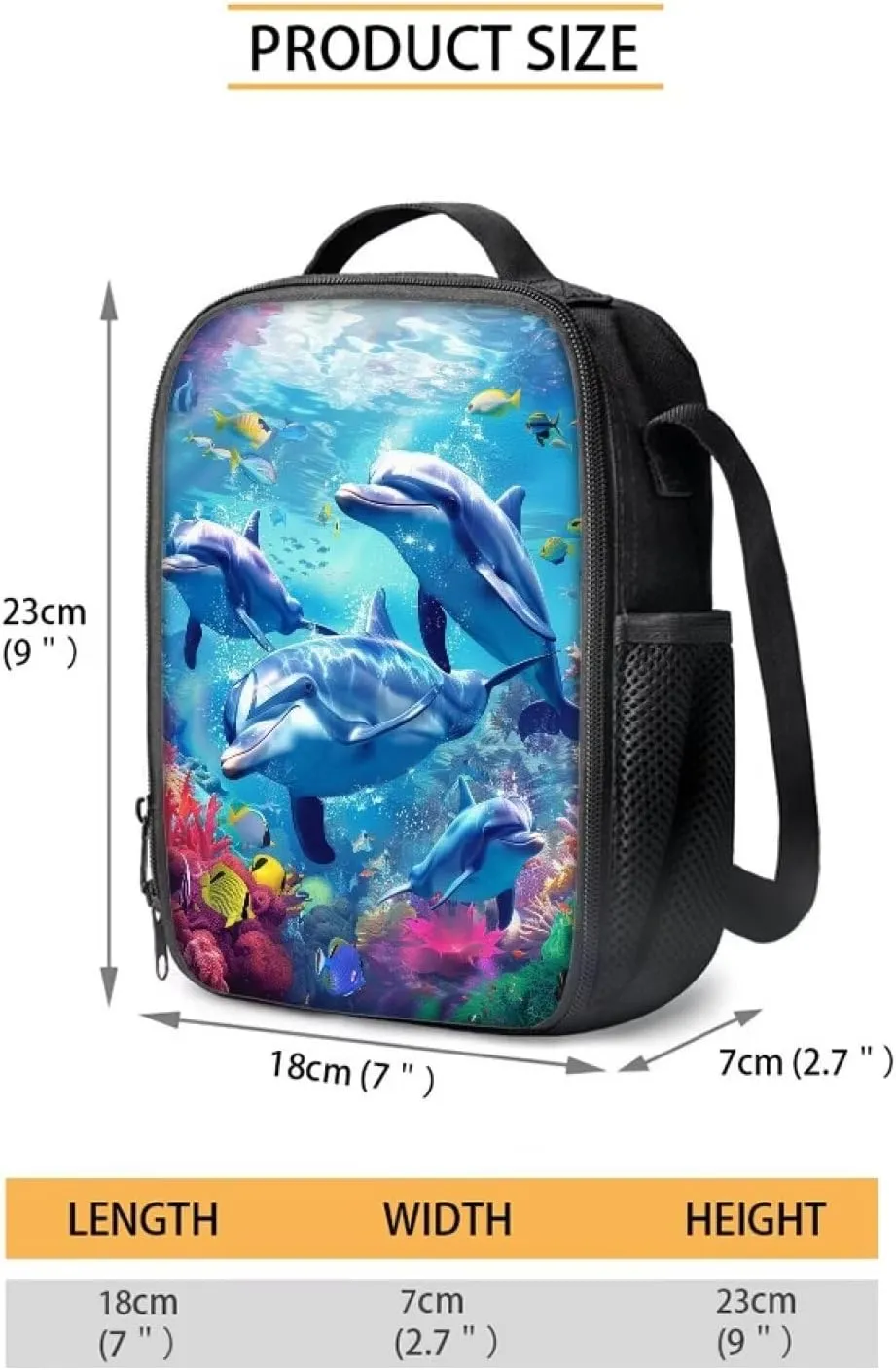 Upetstory Adorable Dolphin Lunch Bag Insulated Lunch Box Handy Lunchbag Crossbody Lunch Box Meal Prep Organzier for Women Girls Boys Kids Family Outdoor School Office Beach