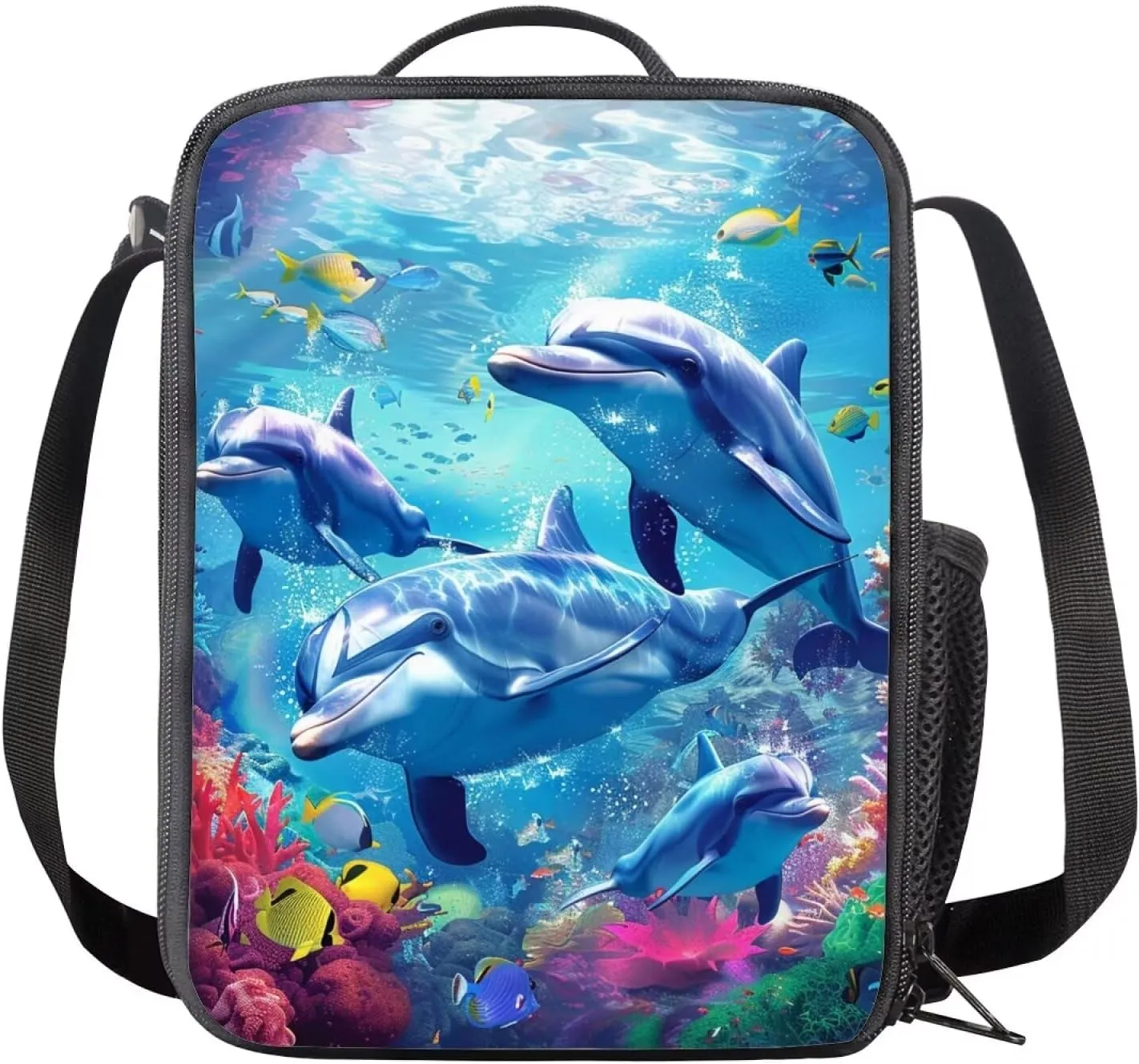Upetstory Adorable Dolphin Lunch Bag Insulated Lunch Box Handy Lunchbag Crossbody Lunch Box Meal Prep Organzier for Women Girls Boys Kids Family Outdoor School Office Beach