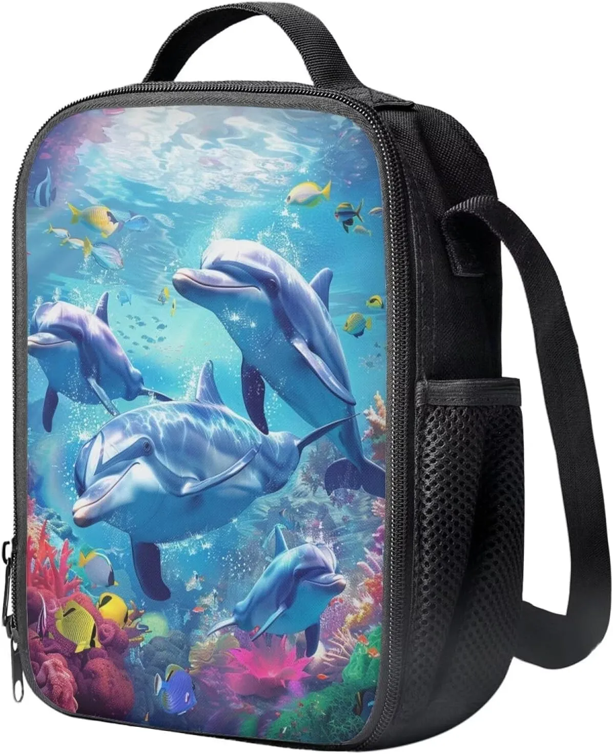 Upetstory Adorable Dolphin Lunch Bag Insulated Lunch Box Handy Lunchbag Crossbody Lunch Box Meal Prep Organzier for Women Girls Boys Kids Family Outdoor School Office Beach