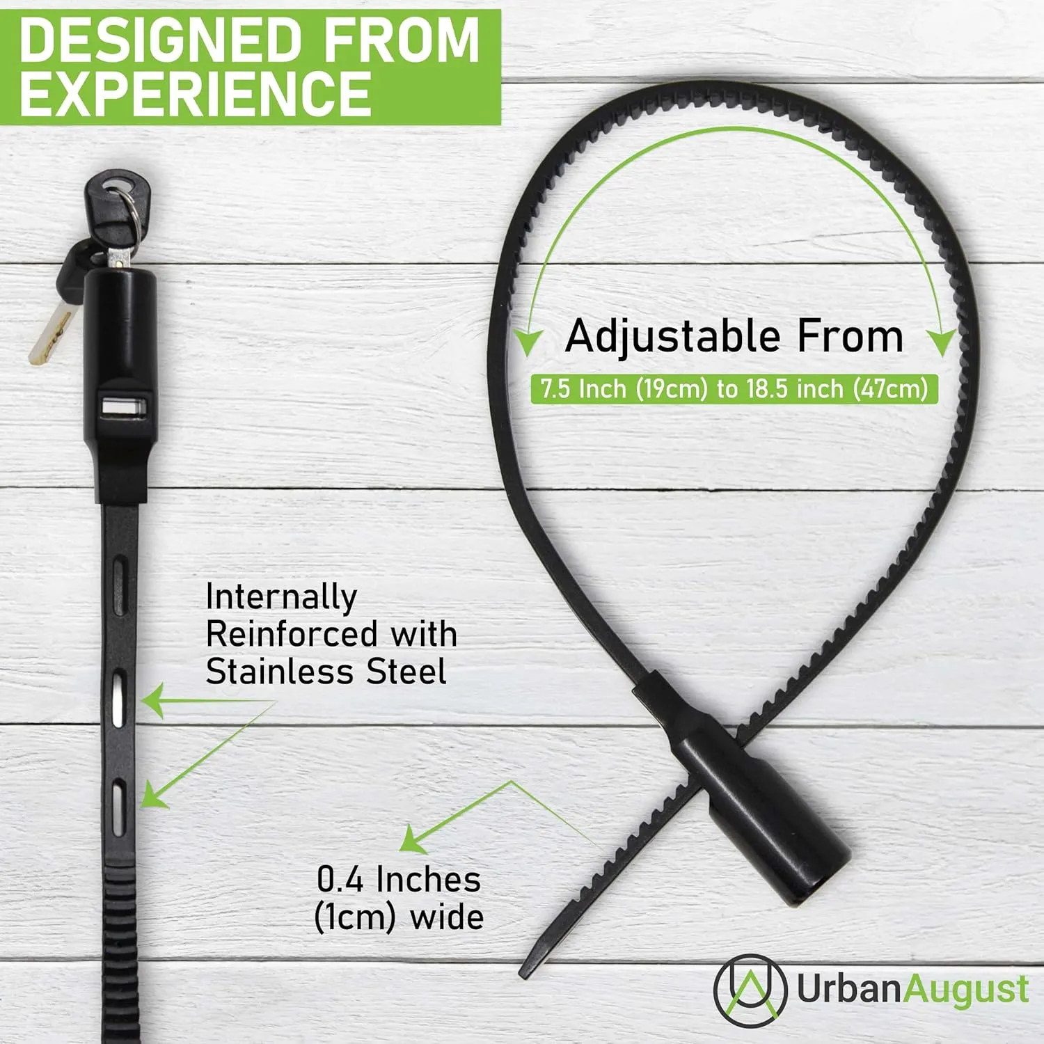 Urban August Adjustable Zip Tie Lock for Refrigerator Door Cabinet Bike Stroller Helmet - Multi-Purpose Keyed French Door Lock - Stainless Steel Fridge Lock with Key - Black, 2 Pack…