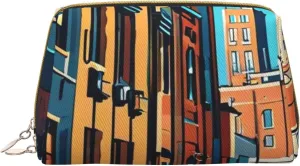 Urban Pulse Print Small Leather Makeup Bag for Women, Travel Cosmetic Bag with Zipper, Toiletries, Purse, Gift