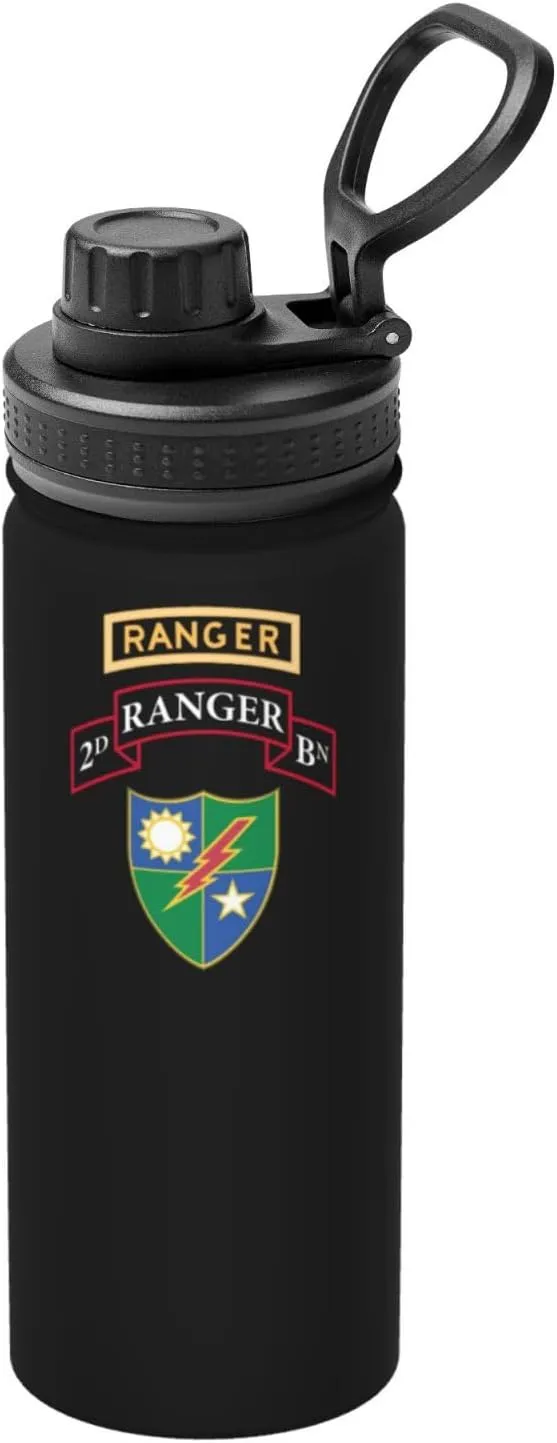 US Army Retro 2nd Ranger Battalion Stainless Steel Insulated Water Bottle: 18oz, Leak-Proof, Hot & Cold, Eco-Friendly