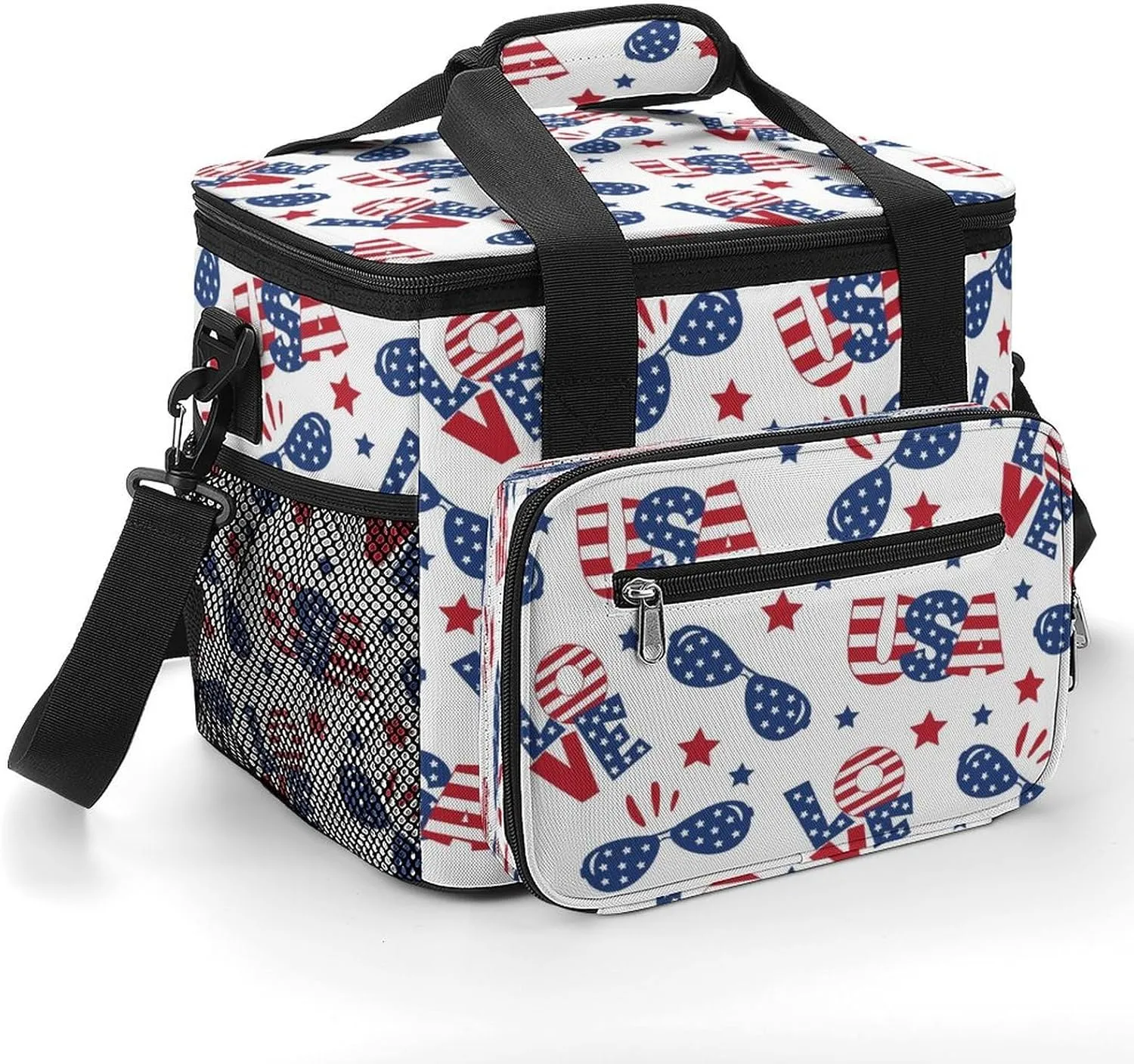 US Independence Day Love 22.5L Insulated Camping Coolers Bag Large Leakproof Ice Chest for Beach Travel Picnic