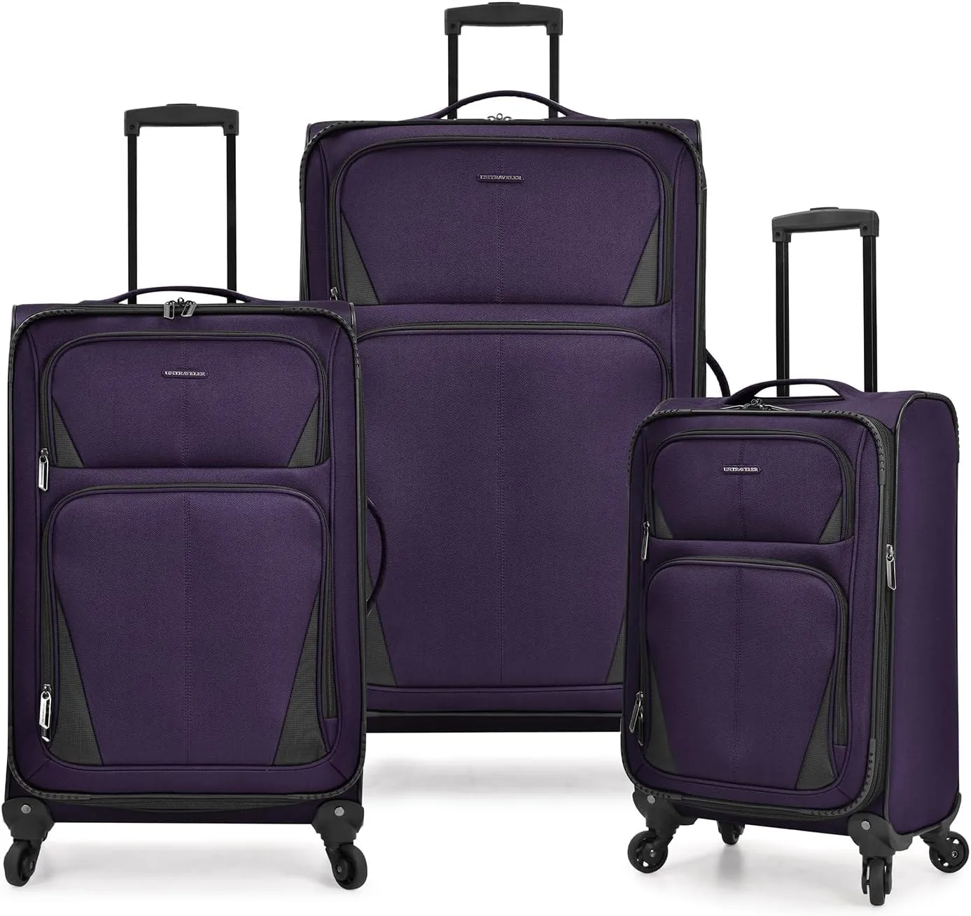 U.S. Traveler Aviron Bay Expandable Softside Spinner Wheels, Purple, 3 Piece Luggage