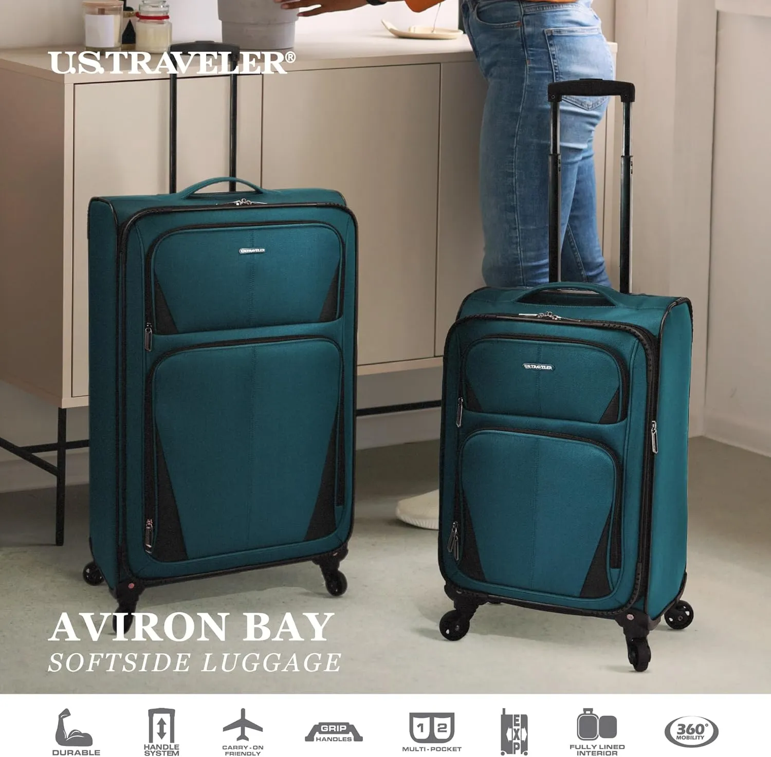 U.S. Traveler Aviron Bay Expandable Softside Spinner Wheels, Purple, 3 Piece Luggage