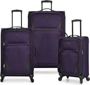 U.S. Traveler Aviron Bay Expandable Softside Spinner Wheels, Purple, 3 Piece Luggage